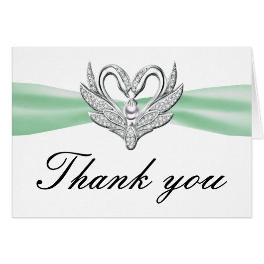 Green Ribbon Silver Swans Danke Karte (Vorderseite (Horizontal))