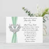Green Ribbon Silver Swans Einladung (Stehend Vorderseite)