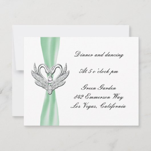 Green Ribbon Silver Swans Empfang Card Einladung (Vorderseite)