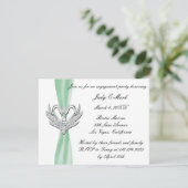 Green Ribbon Silver Swans Engagement Party einlade Einladung (Stehend Vorderseite)