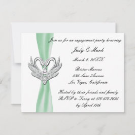 Green Ribbon Silver Swans Engagement Party einlade Einladung