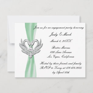 Green Ribbon Silver Swans Engagement Party einlade Einladung