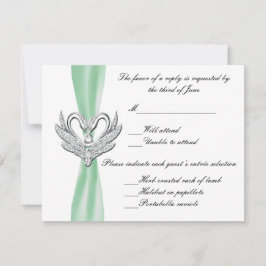 Green Ribbon Silver Swans Response Card RSVP Karte