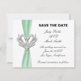 Green Ribbon Silver Swans Save the Date Card Einladung