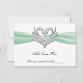 Green Ribbon Silver Swans Table Platzkarte (Vorderseite)
