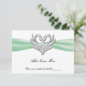 Green Ribbon Silver Swans Table Platzkarte (Stehend Vorderseite)