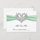 Green Ribbon Silver Swans Table Platzkarte (Vorne/Hinten)