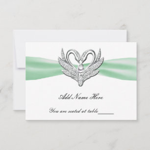 Green Ribbon Silver Swans Table Platzkarte