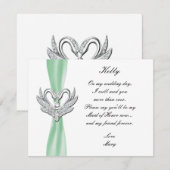 Green Ribbon Silver Swans Trauzeugin Card Einladung (Vorne/Hinten)