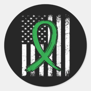 Green Ribbon US Flag Mental Health Awareness Runder Aufkleber
