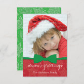 Green Ribbon Weihnachtsfotokarte Einladung (Vorne/Hinten)