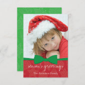 Green Ribbon Weihnachtsfotokarte Einladung (Vorne/Hinten)