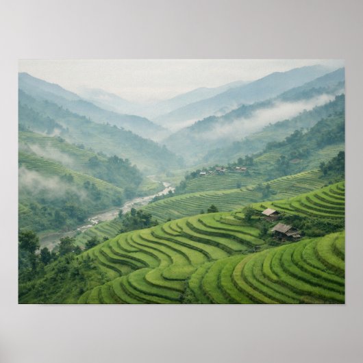 Green Rice Terraces Mountain Valley Landscape Poster (Vorne)