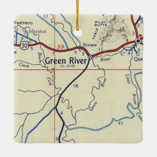 Green River WY Vintag Map Keramikornament (Rückseite)