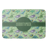 Green Roaring Jurassic Dinosaur mit Namen Badematte (Vorderseite)