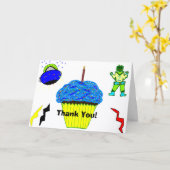 Green Robot Boy Blue Cupcake Birthday Karte (Gelbe Blume)