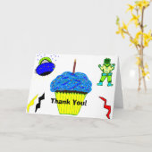 Green Robot Boy Blue Cupcake Birthday Karte (Gelbe Blume)
