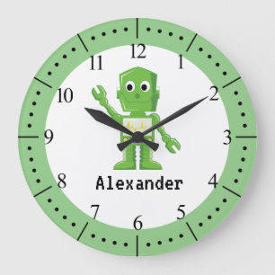 Green robot children illustration große wanduhr