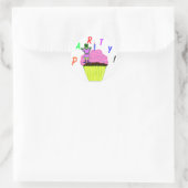 Green Robot Girl and Pink Cupcake Birthday Party Runder Aufkleber (Tasche)