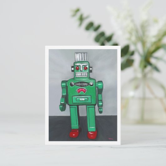 Green Robot Postkarte (Stehend Vorderseite)