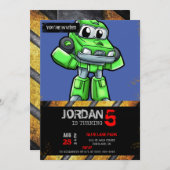 Green Roboter Car Cartoon - Wählen Sie Hintergrund Einladung (Vorne/Hinten)