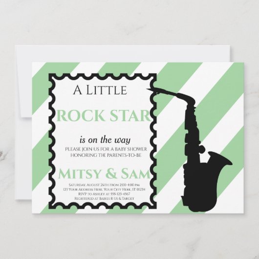 Green Rock Star Rock a Bye Baby Shower Einladung (Vorderseite)