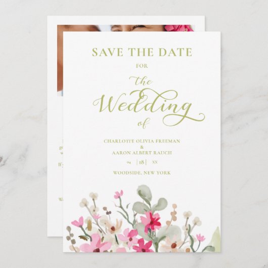 Green Romantic Photo Couple Wedding Floral Wreath (Vorne/Hinten)