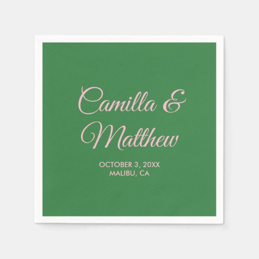 Green Romantic Script Personalisiert Wedding Napki Serviette (Vorderseite)