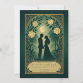 Green Romantic Silhouette Couple Wedding Invite Einladung (Vorderseite)