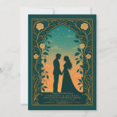 Green Romantic Silhouette Couple Wedding Invite Einladung (Vorderseite)