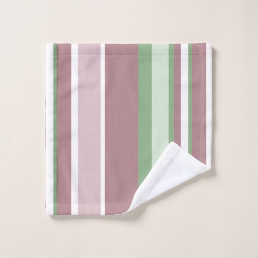 Green, Rose and Pink Stripes Badhandtuch Set (Waschlappen)