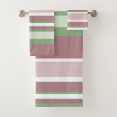 Green, Rose and Pink Stripes Badhandtuch Set (Insitu)
