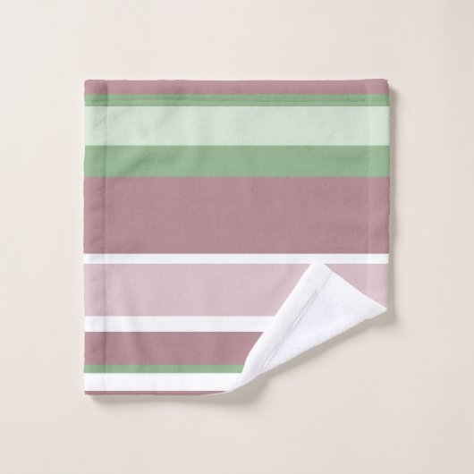 Green, Rose and Pink Stripes Badhandtuch Set (Waschlappen)