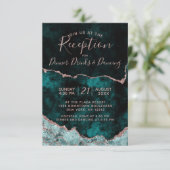 Green & Rose Gold Agate Marmor Hochzeitsempfang Begleitkarte (Stehend Vorderseite)