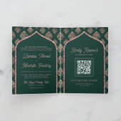 Green Rose Gold Damask Arch QR Code Muslime Hochze Einladung (Innenseite)