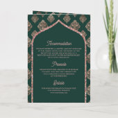 Green Rose Gold Damask Arch QR Code Muslime Hochze Einladung (Rückseite)