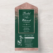 Green Rose Gold Glitzer Confetti Wedding RSVP All In One Einladung (Innen Boden)