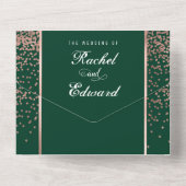 Green Rose Gold Glitzer Confetti Wedding RSVP All In One Einladung (Rückseite)