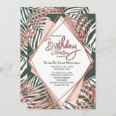 Green Rose Gold Tropical Palm Tree Blätter Geburts Einladung (Vorne/Hinten)