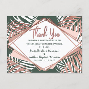 Green Rose Gold Tropical Palm Tree Leaf Vielen Dan Einladungspostkarte