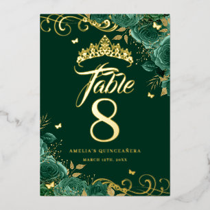 Green Rose Swirl Quinceanera Gold Tischnummer