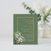 Green Rose White Bouquet BUDGET Hochzeit Einladung (Stehend Vorderseite)