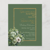 Green Rose White Bouquet BUDGET Hochzeit Einladung (Vorderseite)