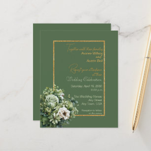 Green Rose White Bouquet BUDGET Hochzeit Einladung