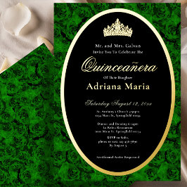 Green Roses Elegant Gold Floral Quinceanera Folieneinladung