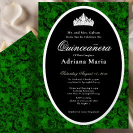 Green Roses Elegant Silver Floral Quinceanera Folieneinladung