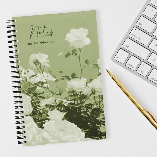 Green Roses Floral Garden Custom Spiral Notebook Notizblock