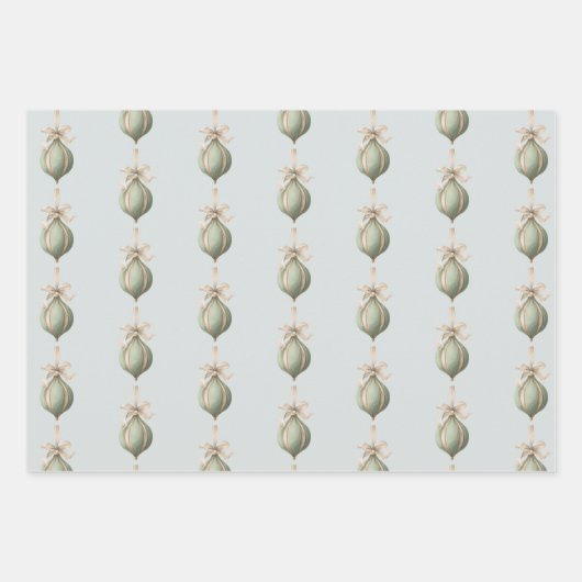 Green Round & Heart Ornaments Christmas Geschenkpapier Set (Vorderseite)