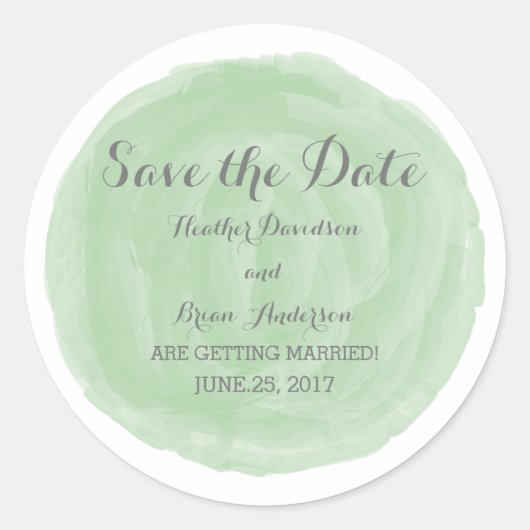 Green Round Watercolor Save the Date Stickers (Vorderseite)