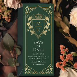 Green Royal Fantasy Monogram Save the Date Einladung